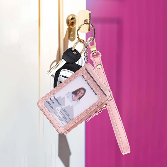 Card Holder, Womens Wallet PU Leather Keychain Wallet Wristlet With Zipper Coin - Picture 2 of 9